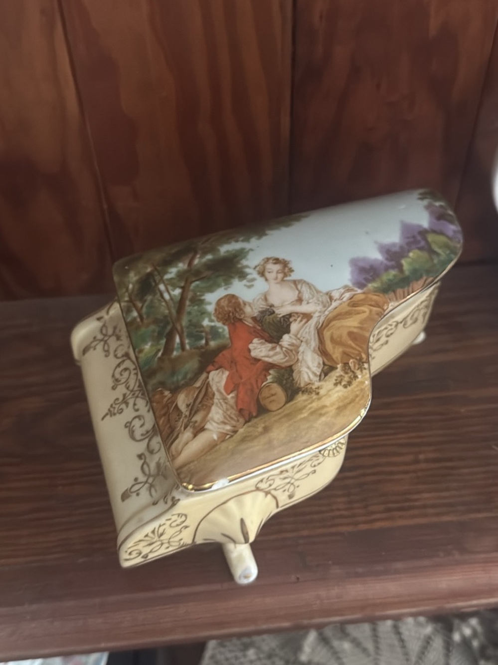 Porcelain Decorative Piano Trinket Box with Romantic Scene